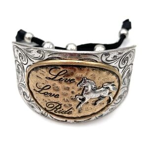 NWT Silver Live Love Ride Horse Western Bracelet Cuff